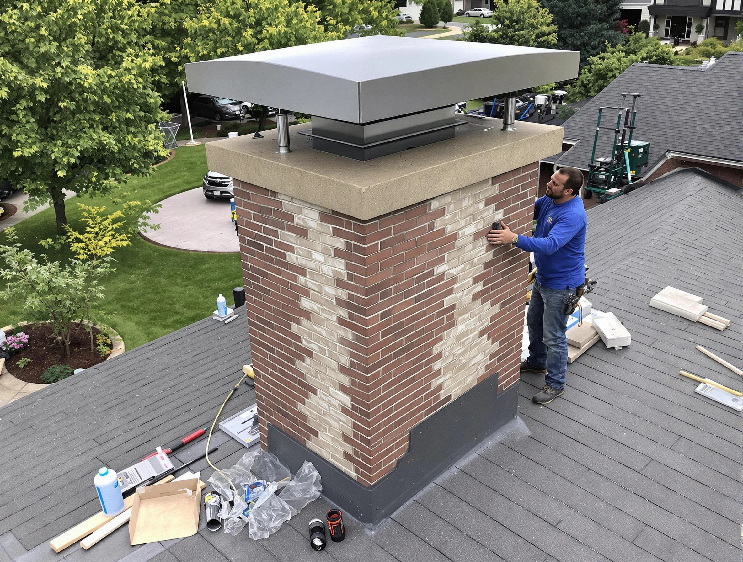 Shelbyville Chimney Sweep team working on a custom chimney remodel in Shelbyville, TN